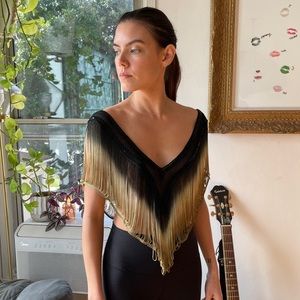 Ombre Hand-dyed Macrame Fringe Epaulet Top with Sequins